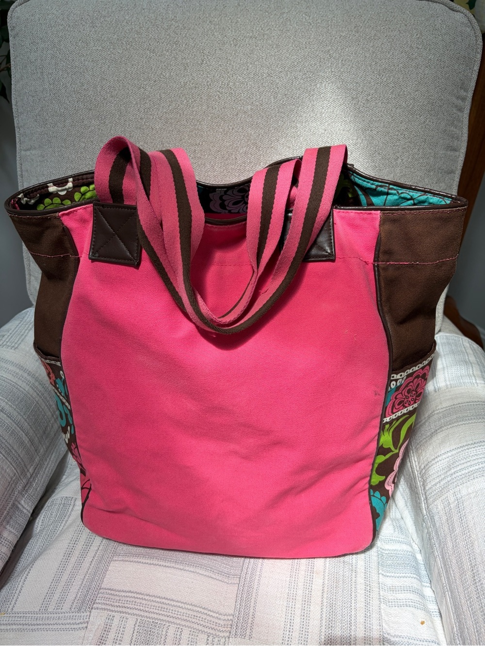 Vera Bradley Pink Interior XL Tote with Floral Trim